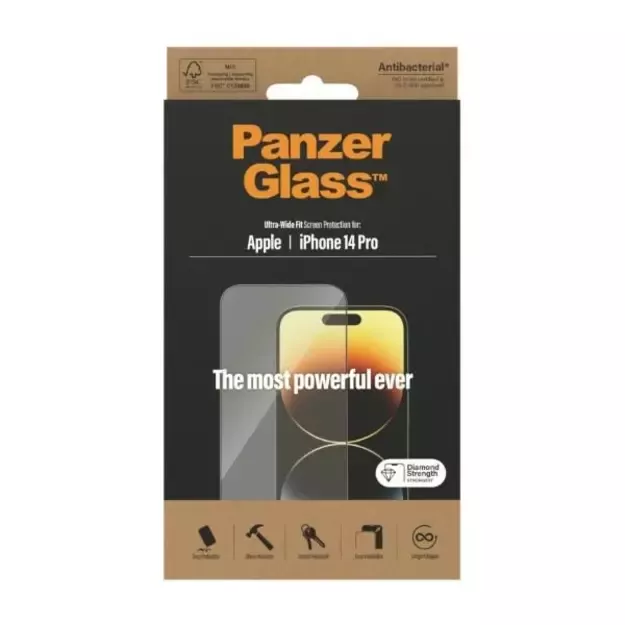 PanzerGlass Ultra-Wide Fit antibacterial tempered glass for iPhone 14 Pro 5