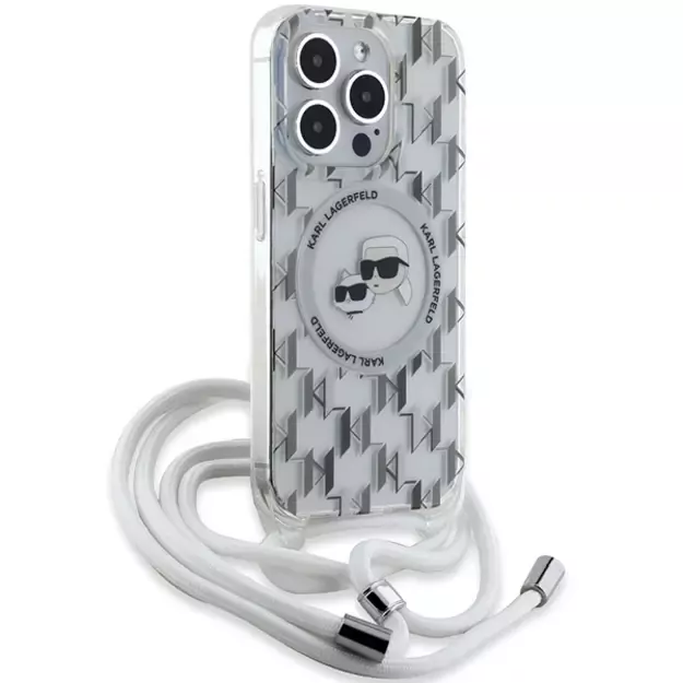 Karl Lagerfeld IML Crossbody Monogram Karl &amp  Choupette Head MagSafe Case for iPhone 15 Pro - Transparent 1