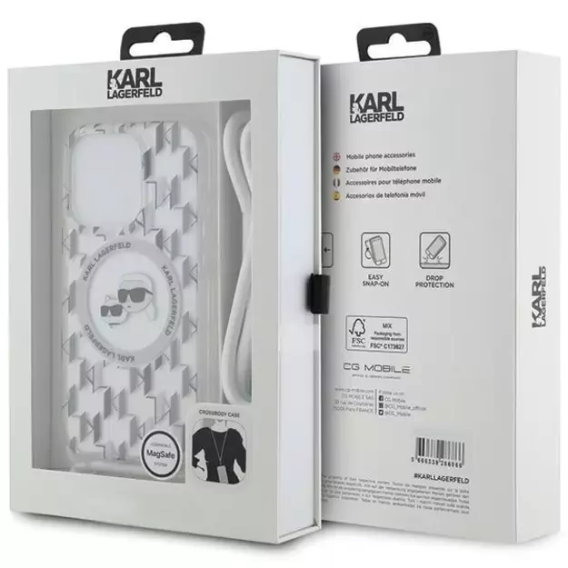 Karl Lagerfeld IML Crossbody Monogram Karl &amp  Choupette Head MagSafe Case for iPhone 15 Pro - Transparent 5
