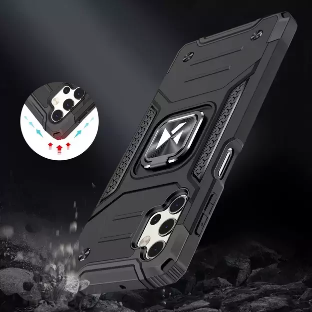 Wozinsky Ring Armor Case Kickstand Tough Rugged Cover for Samsung Galaxy A32 5G black 6