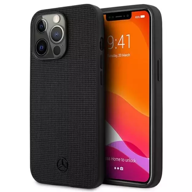 Mercedes MEHCP13LMBLBK iPhone 13 Pro / 13 6,1  czarny/black hardcase Leather Meshed Metal Logo