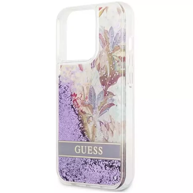 Guess GUHCP13LLFLSU iPhone 13 Pro / 13 6.1&quot  purple/purple hardcase Flower Liquid Glitter 5