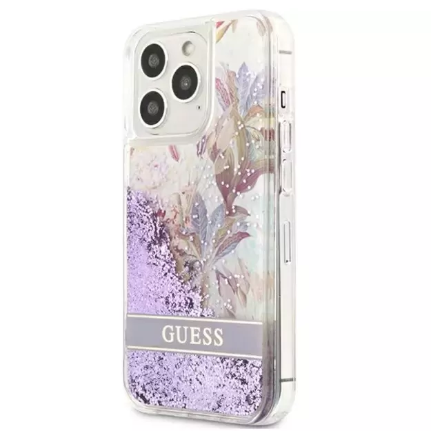 Guess GUHCP13LLFLSU iPhone 13 Pro / 13 6.1&quot  purple/purple hardcase Flower Liquid Glitter 1