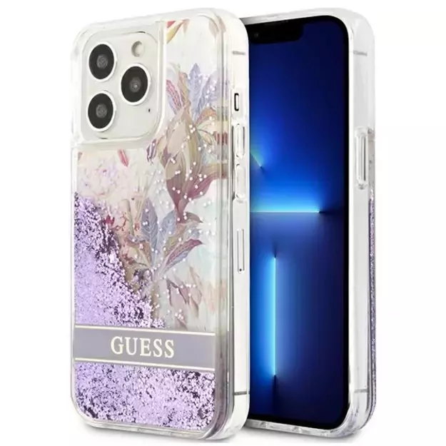 Guess GUHCP13LLFLSU iPhone 13 Pro / 13 6.1&quot  purple/purple hardcase Flower Liquid Glitter