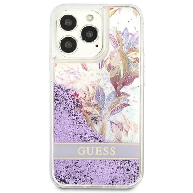 Guess GUHCP13LLFLSU iPhone 13 Pro / 13 6.1&quot  purple/purple hardcase Flower Liquid Glitter 9