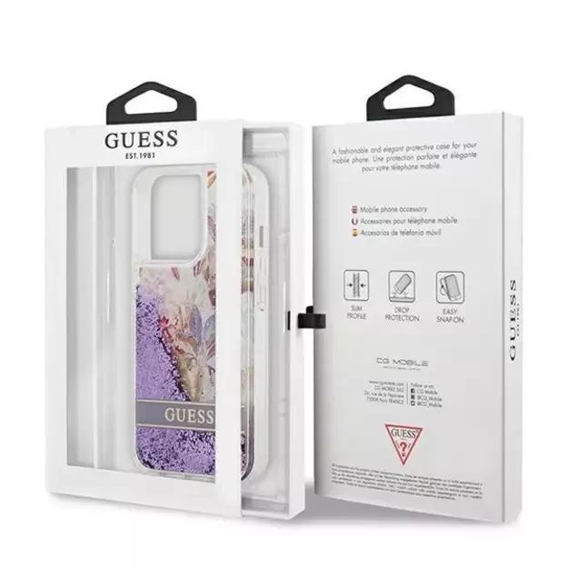 Guess GUHCP13LLFLSU iPhone 13 Pro / 13 6.1&quot  purple/purple hardcase Flower Liquid Glitter 7
