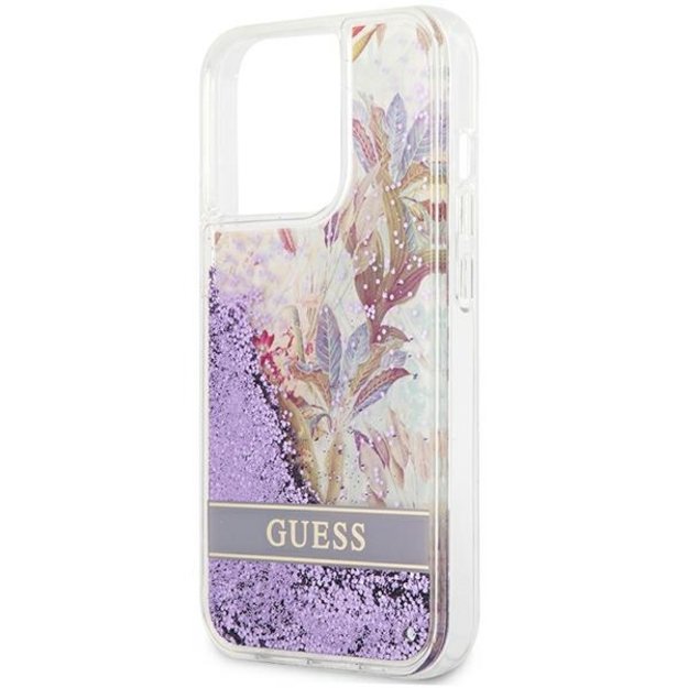 Guess GUHCP13LLFLSU iPhone 13 Pro / 13 6.1&quot  purple/purple hardcase Flower Liquid Glitter 12