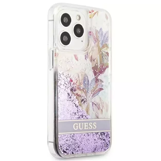Guess GUHCP13LLFLSU iPhone 13 Pro / 13 6.1&quot  purple/purple hardcase Flower Liquid Glitter 3