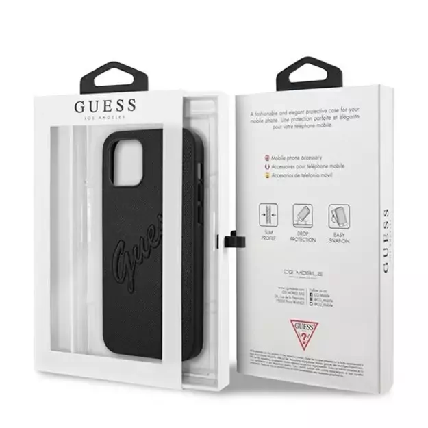 Guess Saffiano Vintage Script Case for iPhone 12 Pro Max 6.7&quot  - Black 7