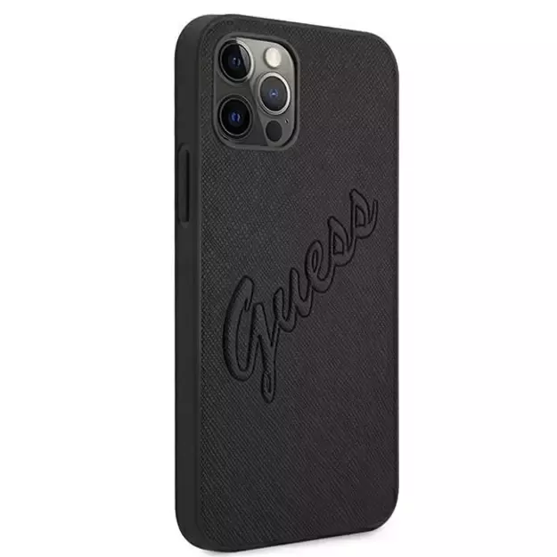 Guess Saffiano Vintage Script Case for iPhone 12 Pro Max 6.7&quot  - Black 3