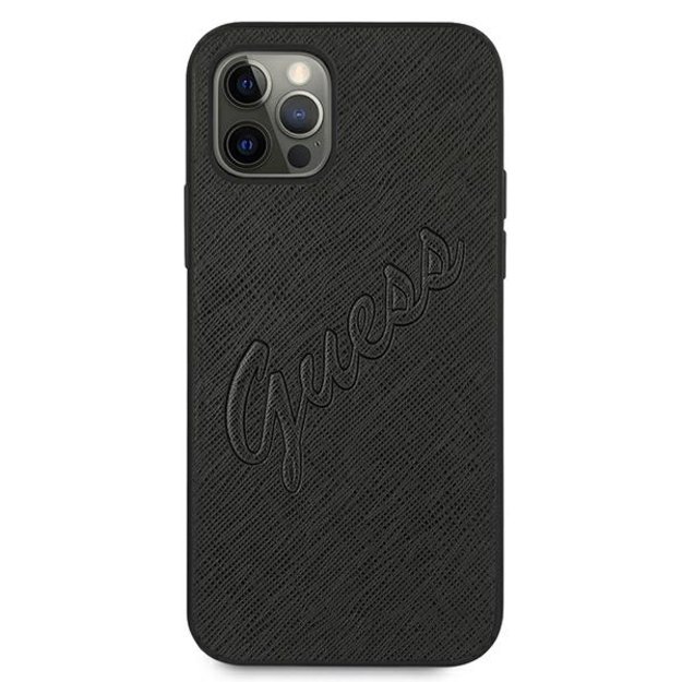 Guess Saffiano Vintage Script Case for iPhone 12 Pro Max 6.7&quot  - Black 9