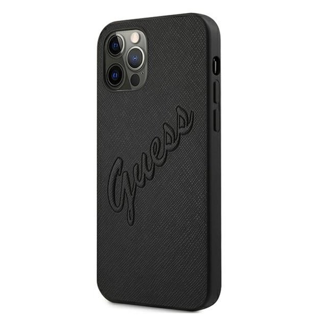 Guess Saffiano Vintage Script Case for iPhone 12 Pro Max 6.7&quot  - Black 8