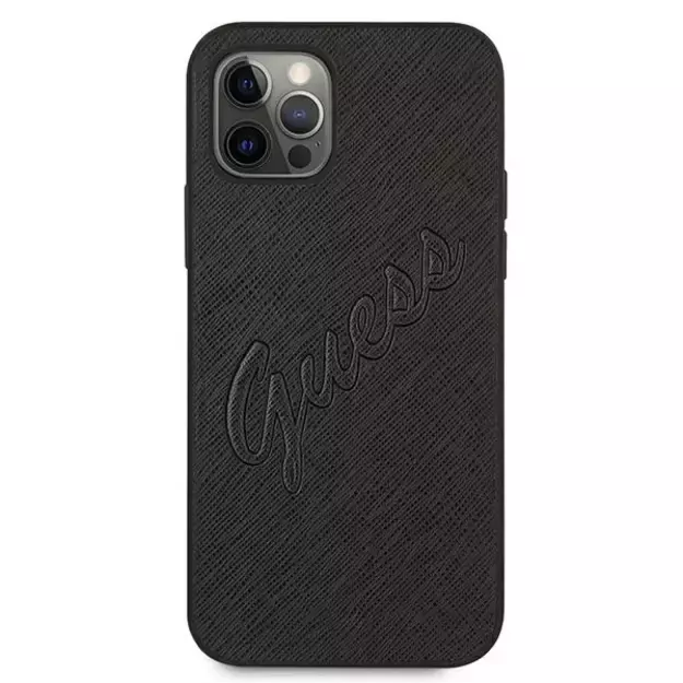 Guess Saffiano Vintage Script Case for iPhone 12 Pro Max 6.7&quot  - Black 2