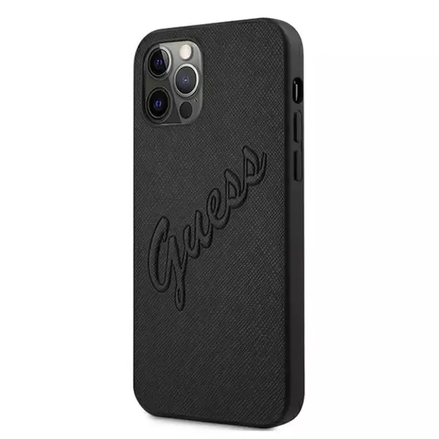Guess Saffiano Vintage Script Case for iPhone 12 Pro Max 6.7&quot  - Black 1