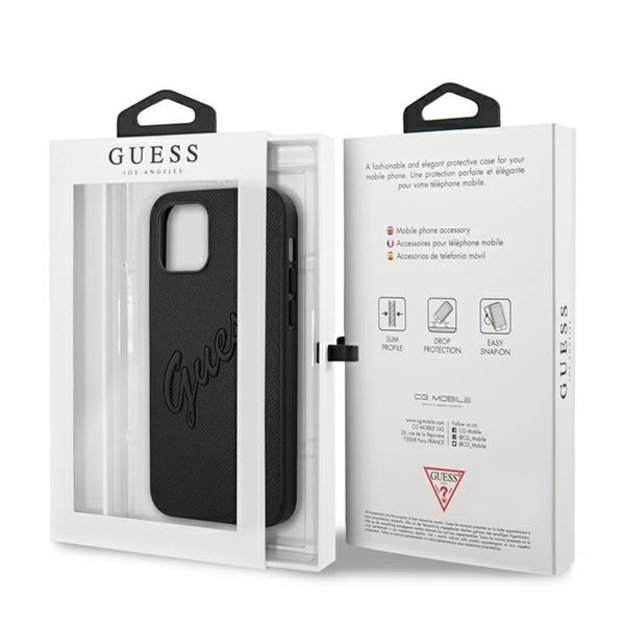 Guess Saffiano Vintage Script Case for iPhone 12 Pro Max 6.7&quot  - Black 14