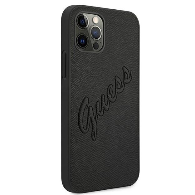 Guess Saffiano Vintage Script Case for iPhone 12 Pro Max 6.7&quot  - Black 10