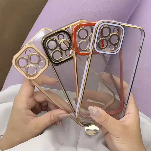 Fashion Case for iPhone 13 Pro Gold Frame Gel Cover Red 8