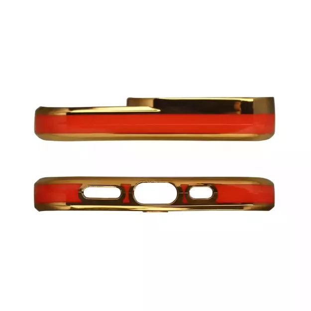 Fashion Case for iPhone 13 Pro Gold Frame Gel Cover Red 1