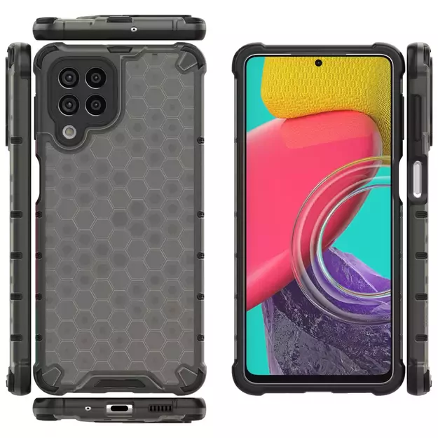 Honeycomb case armored cover with a gel frame for Samsung Galaxy M53 5G black 36