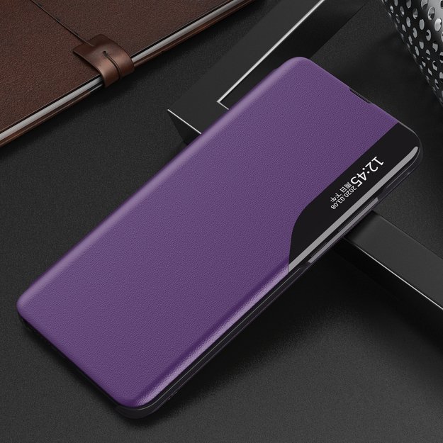 Eco Leather View Case elegant bookcase type case with kickstand for Samsung Galaxy A22 4G purple 1