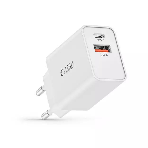 Tech-Protect NC30W USB-C PD 30W / USB-A QC 3.0 charger - white 6