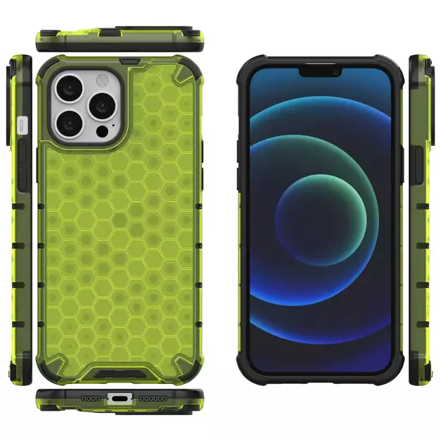 Honeycomb Case armor cover with TPU Bumper for iPhone 13 Pro Max green 19