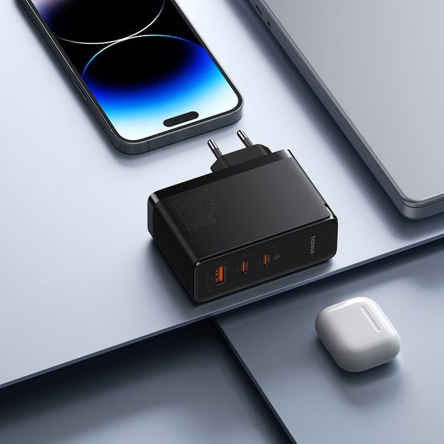 Baseus GaN5 Pro GaN charger 2x USB-C / USB-A 160W - black + USB-C - USB-C 240W cable - black 12