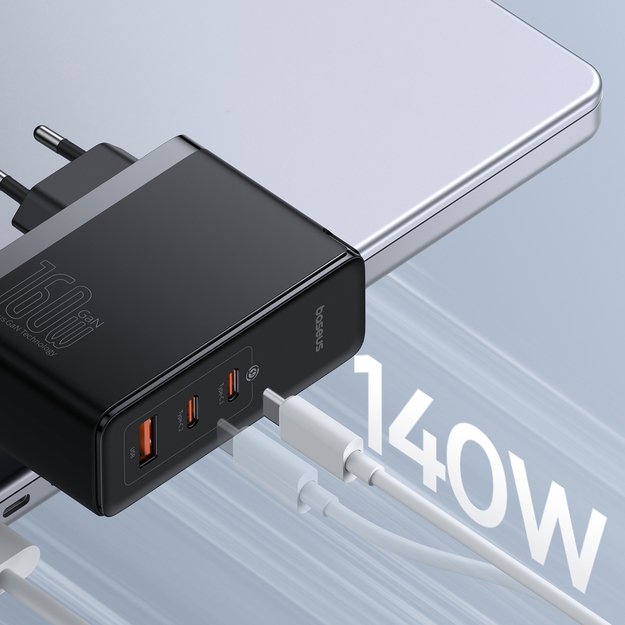 Baseus GaN5 Pro GaN charger 2x USB-C / USB-A 160W - black + USB-C - USB-C 240W cable - black 10