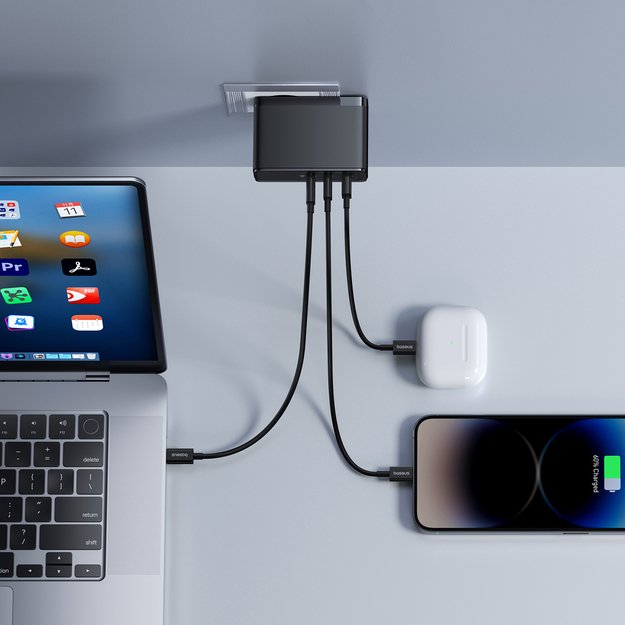 Baseus GaN5 Pro GaN charger 2x USB-C / USB-A 160W - black + USB-C - USB-C 240W cable - black 8