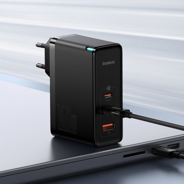 Baseus GaN5 Pro GaN charger 2x USB-C / USB-A 160W - black + USB-C - USB-C 240W cable - black 11