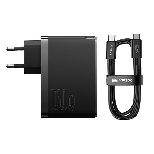 Baseus GaN5 Pro GaN charger 2x USB-C / USB-A 160W - black + USB-C - USB-C 240W cable - black 1
