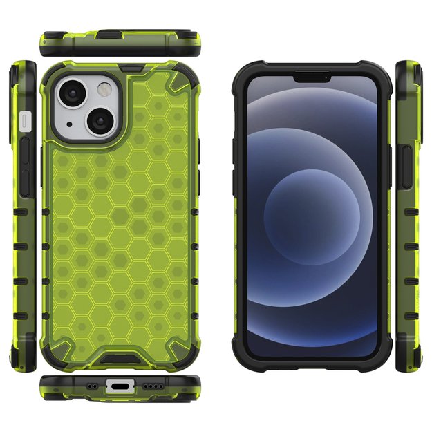 Honeycomb Case armor cover with TPU Bumper for iPhone 13 mini green 14