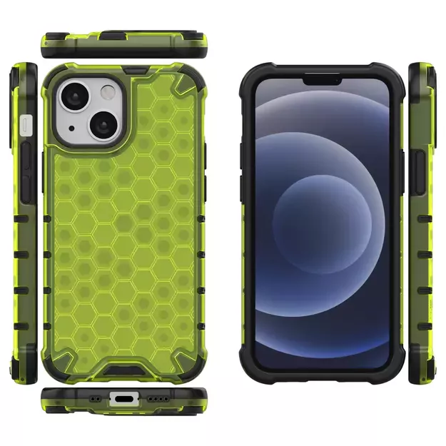 Honeycomb Case armor cover with TPU Bumper for iPhone 13 mini green 1
