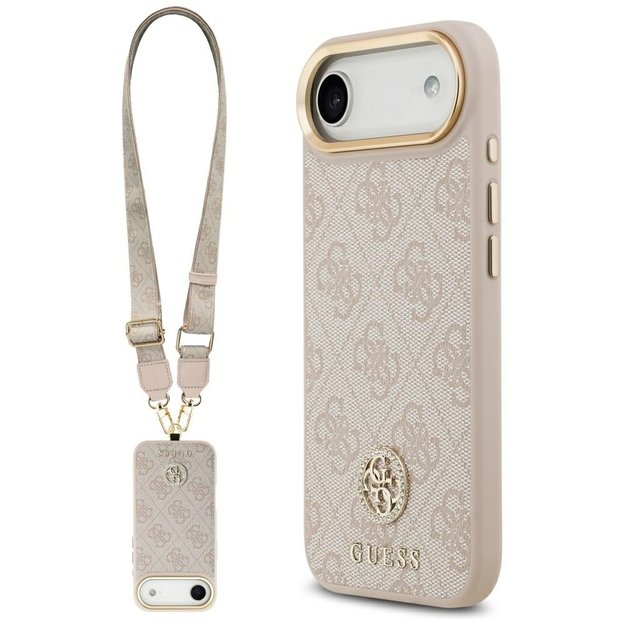 Guess 4G Strass Logo &amp  Big Strap Metal Buttons MagSafe Case for iPhone Air - Pink