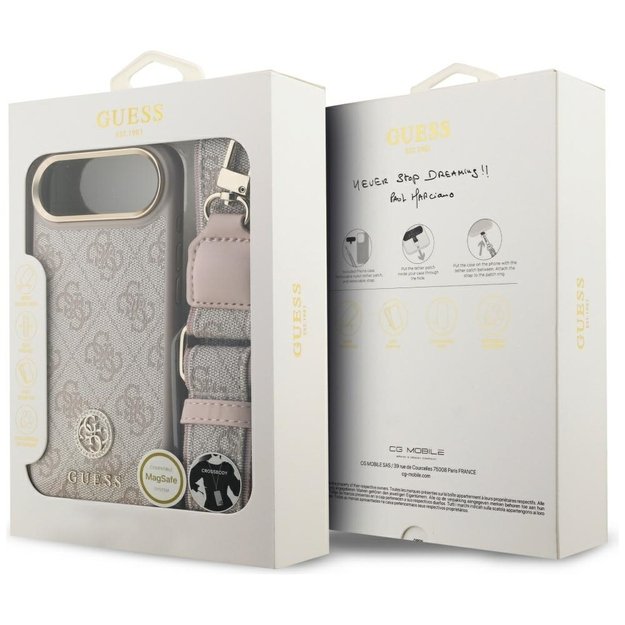 Guess 4G Strass Logo &amp  Big Strap Metal Buttons MagSafe Case for iPhone Air - Pink 7