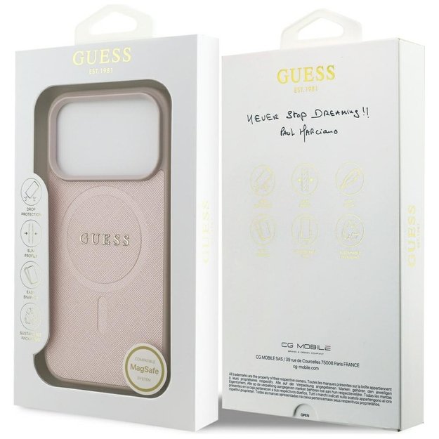 Guess Saffiano Classic Logo MagSafe Case for iPhone 17 Pro - Pink 7