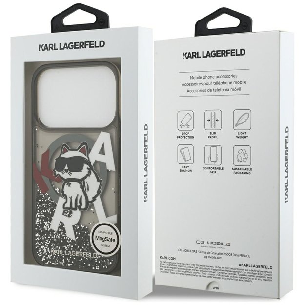 Karl Lagerfeld Liquid Glitter Choupette Logo MagSafe Case for iPhone 17 Pro - Black 7