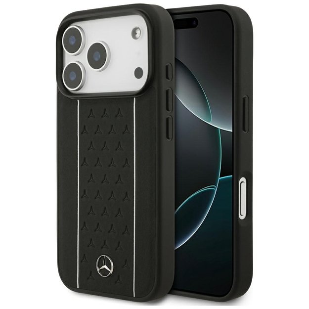 Mercedes Leather Star Pattern Stripes MagSafe Case for iPhone 17 Pro - Black 1