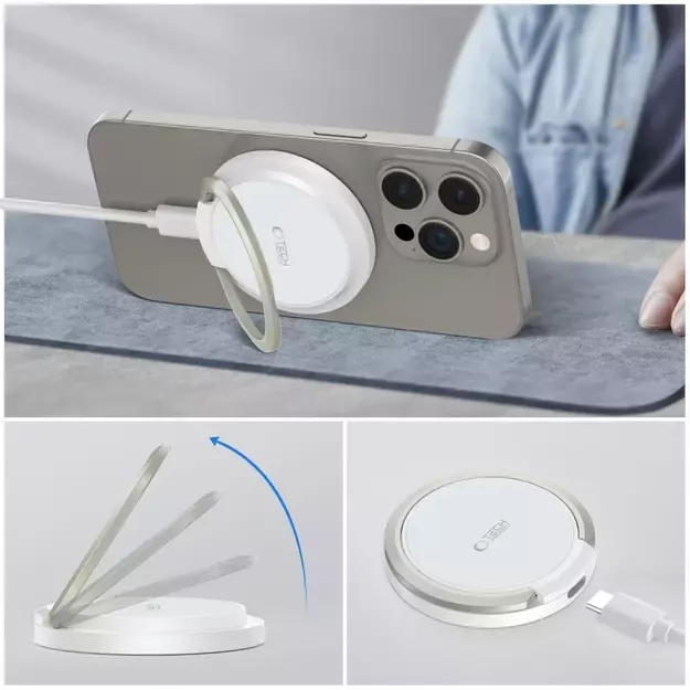 Tech-Protect QI15W-A33 Inductive Charger with MagSafe and Stand with USB-A / USB-C Cable - White 15