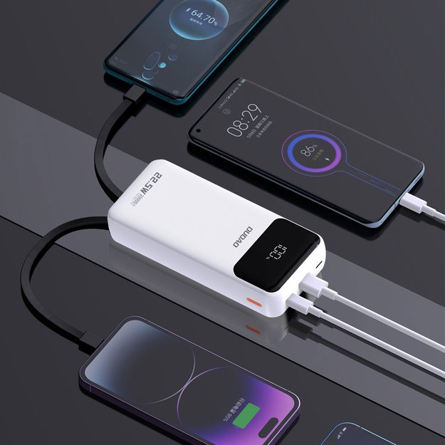 Dudao K15Pro Power Bank 20000mAh 22.5W PD USB-C / USB-A / Built-in Lightning and USB-C Cables - White 2