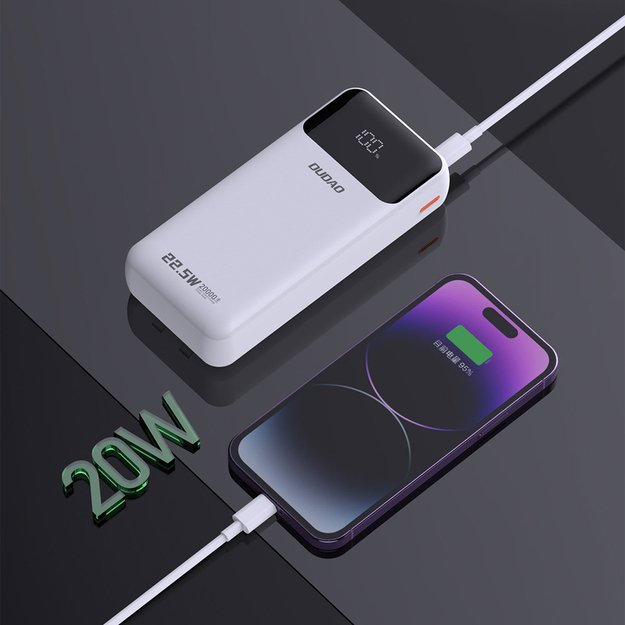 Dudao K15Pro Power Bank 20000mAh 22.5W PD USB-C / USB-A / Built-in Lightning and USB-C Cables - White 4