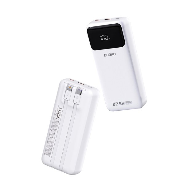 Dudao K15Pro Power Bank 20000mAh 22.5W PD USB-C / USB-A / Built-in Lightning and USB-C Cables - White 1