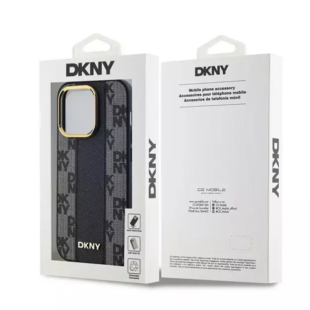 DKNY Leather Checkered Mono Pattern MagSafe case for iPhone 14 Pro - black 14
