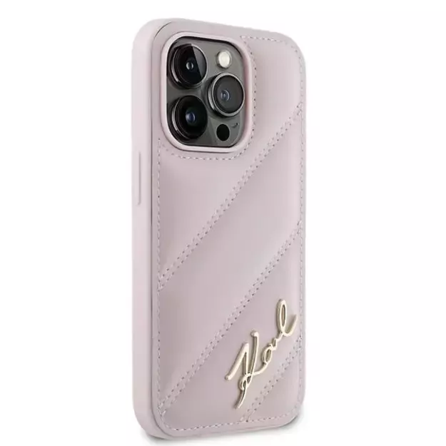 Karl Lagerfeld Diagonal Quilted Script case for iPhone 14 Pro Max - pink 3