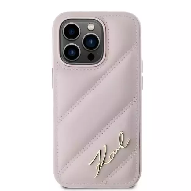 Karl Lagerfeld Diagonal Quilted Script case for iPhone 14 Pro Max - pink 2