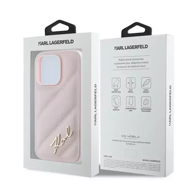 Karl Lagerfeld Diagonal Quilted Script case for iPhone 14 Pro Max - pink 7