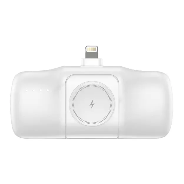Wozinsky WF16-YLS 5000mAh 15W Lightning Mini Power Bank with Built-in USB-C Cable and Apple Watch Charger - White 4