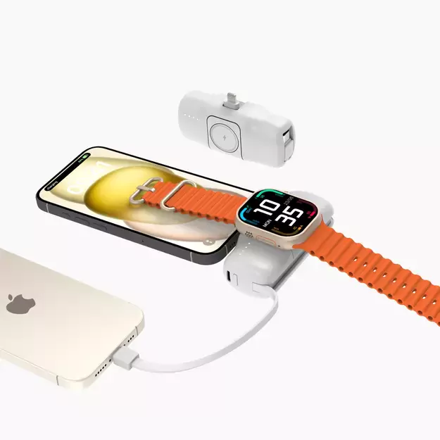 Wozinsky WF16-YLS 5000mAh 15W Lightning Mini Power Bank with Built-in USB-C Cable and Apple Watch Charger - White 10