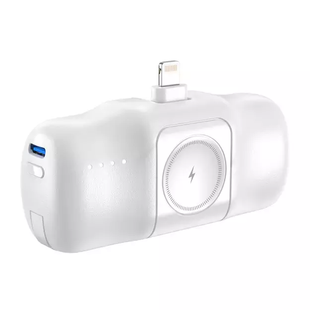 Wozinsky WF16-YLS 5000mAh 15W Lightning Mini Power Bank with Built-in USB-C Cable and Apple Watch Charger - White 3