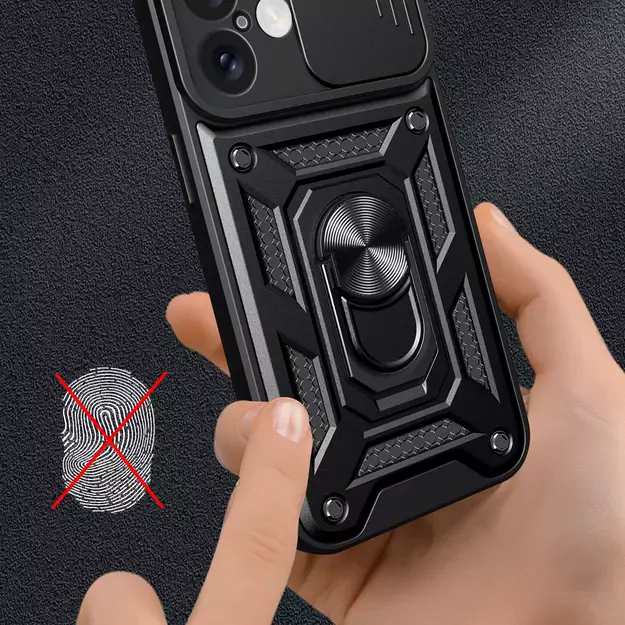 Hybrid Armor Camshield iPhone 16 Armored Case with Camera Cover and Stand - Black 13